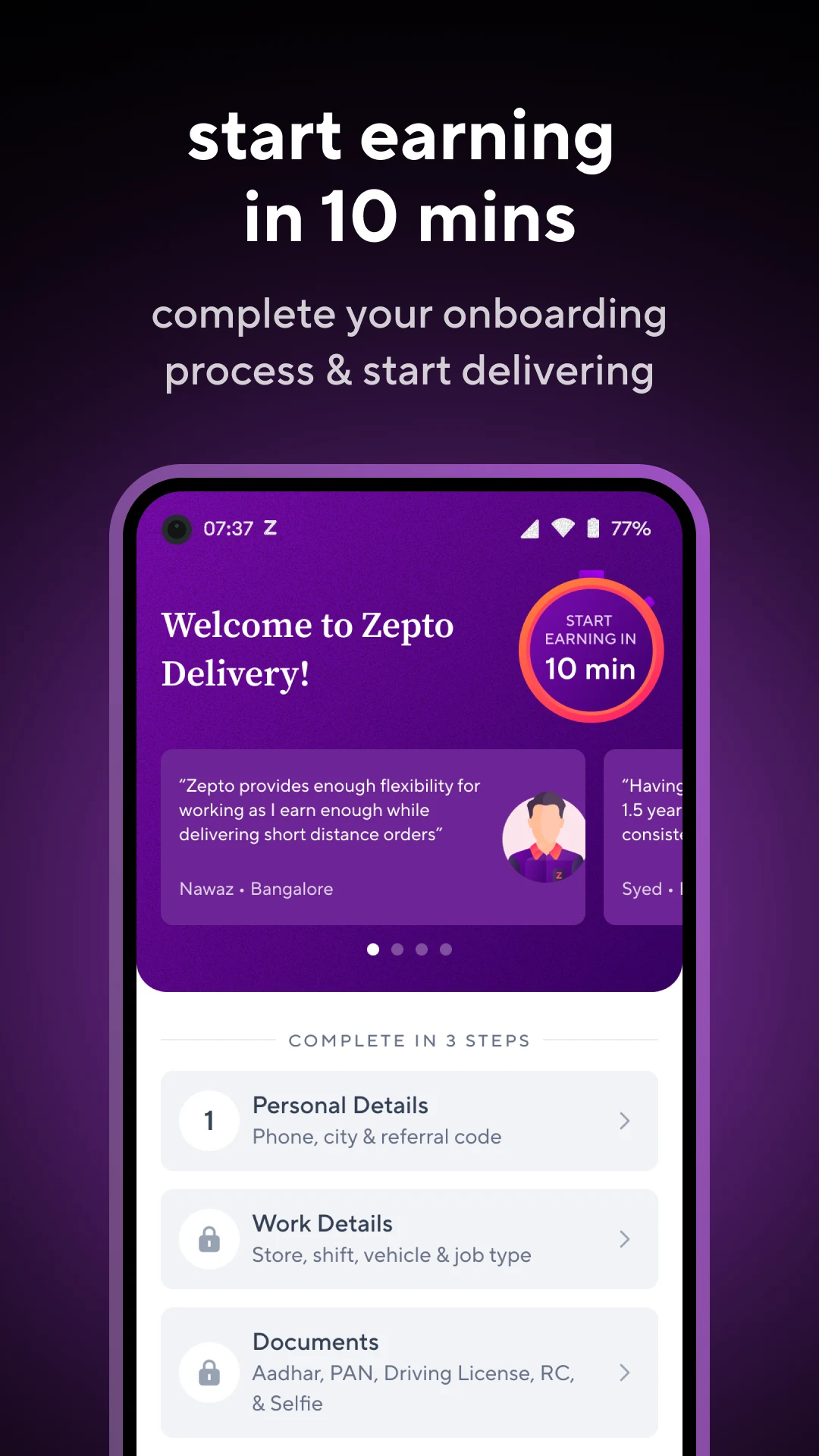 Zepto Delivery Partner App screenshot